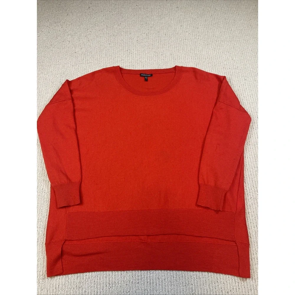 Eileen Fisher Women's Small Merino Wool Sweater Top Knit Long Sleeve Red